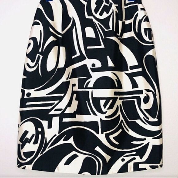 Ralph Lauren Black & Ivory Art Deco Abstract Auto Pattern Silk Pencil Skirt - Picture 3 of 16